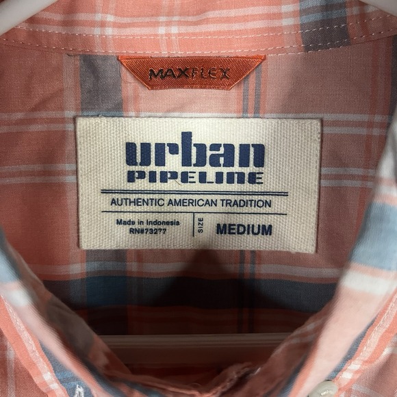 Urban Pipeline Shirt Mens 2XL XXL Max Flex Button Up Orange Plaid Long Sleeve - Picture 3 of 7